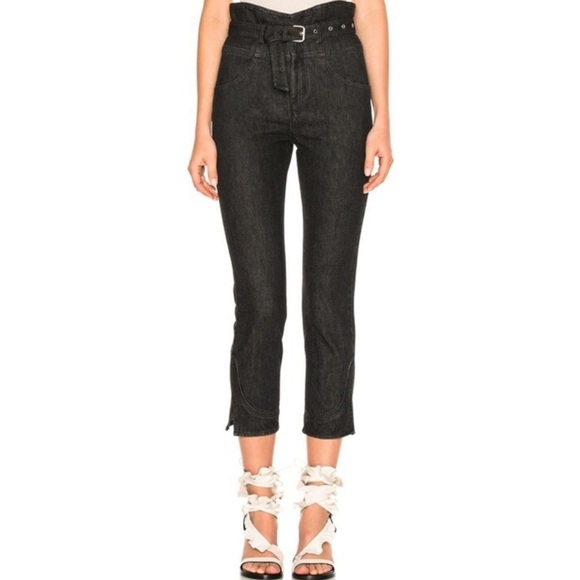 Isabel Marant The Evera High Waisted Grommet Belt Cropped Jeans A33 - Picture 1 of 4